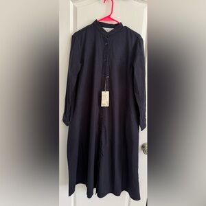 MUJI NWT Navy Shirt Dress Long Sleeve Oversized Midi | Minimalist Size XS